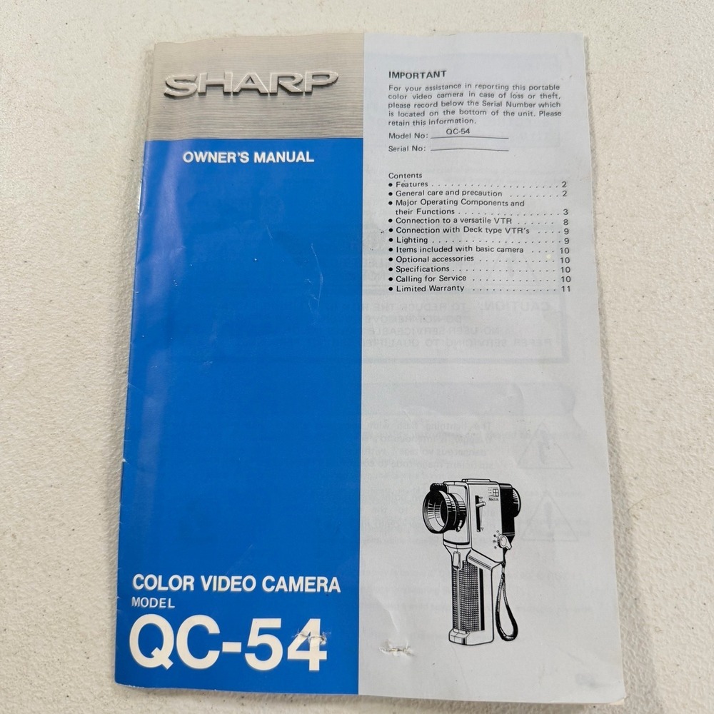 Original Sharp‎ QC-54 Color Video Camera Owners Manual